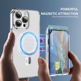 Crystal Clear Transparent Card Holder Auto Adsorption Snap On Magnetic Wallet Bare Metal Feel PC Dual Card Slot Custom Logo