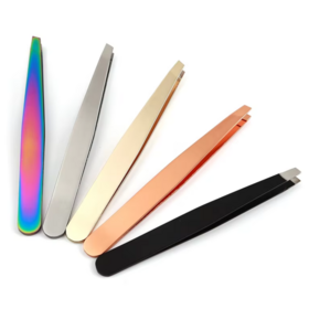 Factory Stainless Steel 1.2mm Personal Care Tools Slanted Black Rose Gold Eyebrow Tweezers