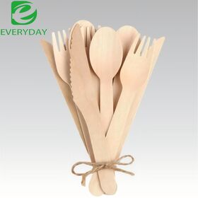 Umweltfreundliches Birkenholz-Party-Besteck-Set (6,3 Zoll), kompostierbares Holzmesser und -gabel, Bulk-Verpackung mit individuellem Logo