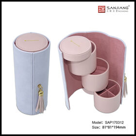 Boîte Cadeau ODM Organisateur de Rangement de Bijoux en PU avec Miroir, Étui à Bijoux Portable pour la Maison