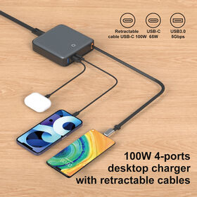 100W GaN Desktop Charger with 2 USB-C 1 USB-A Ports and Type-C Cable