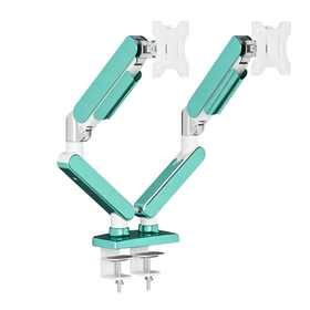Ergonomischer höhenverstellbarer Doppelmonitorarm mit Gasfeder in Cyan, passend für 17-35" Bildschirme von 2-9kg, Volle Bewegungsfreiheit Schwenken Neigen, Individuelle Farbe für das Büro