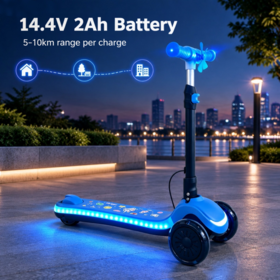 Großhandel Kinder 3-Rad Elektroroller, 14.4V 2Ah Akku, 5-10km Reichweite, LED-beleuchtetes Deck, Höhenverstellbar für Kinder im Freien