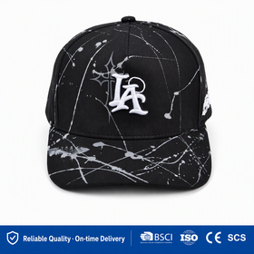 Wholesale Custom Splatter Print Snapback Hats | 3D Embroidered Flat Brim Caps | OEM ODM Urban Streetwear Headwear