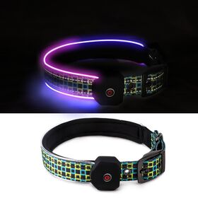 Durable LED Pet Collar Glowing Dog Collar Printed Reflective Strip USB Rechargeable Light Up Safety Collar Pet Supply