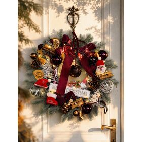 Guirlanda de Natal Iluminada com Laço, Sino e Bola para Decoração de Porta da Frente