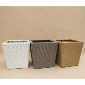 Set Of 3 Square Wicker Planter Pots Multi Color Rattan Flower Containers Indoor Outdoor Garden Patio Home Decor Vietnam
