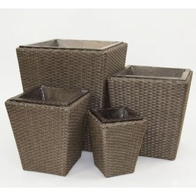 Set Of 4 Tall Square Wicker Planters Outdoor Indoor Rattan Flower Pots Decorative Garden Patio Plant Containers Vietnam