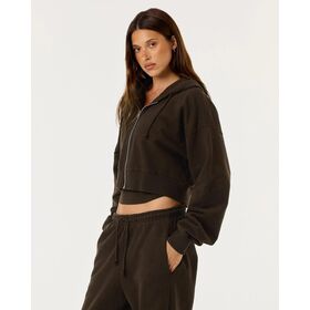 Cropped Zip Hoodie - 100% coton biologique molleton, coupe surdimensionnée, capuche, poignets côtelés et ourlet
