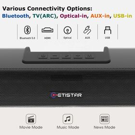 Soundbar de TV 2.1ch Sistema de Alto-falantes Home Theater com Subwoofer com Fio, Áudio de Graves Ricos