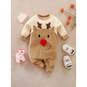 Wholesale Cute Reindeer 3D Decor Long Sleeve Baby Jumpsuit for Infant Christmas Holiday Wear