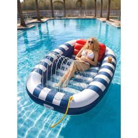 Blue and white striped inflatable floating bed with backrest, cup seat, inflatable pool, adult swimming pool, water chair