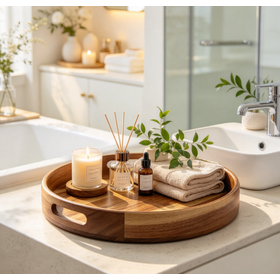 Wooden Serving Tray 35cm, Tea Tray with Handles, Breakfast in bed Tray, Acacia Wooden Board for Serving Food & Beverages