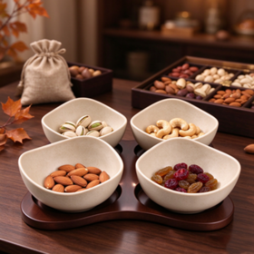 Tigelas De Terracota no Trevo Em Forma De Madeira Board Servindo Conjunto de 4 para Snacks Nuts Fruit Party Table Decor 22.4x22.8cm