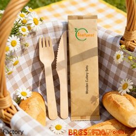 Wooden Cutlery Set Eco Friendly Birch for Camping Restaurants FSC