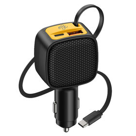 60W Quadratisches Auto-Ladegerät Eingebautes einziehbares Typ-C-Kabel USB A USB C PD QC Schnell ladegerät DC12-24V Cig arette Feuerzeug adapter