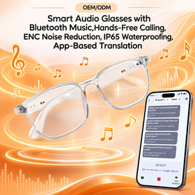 Lunettes Audio Intelligentes OEM/ODM avec Musique Bluetooth, Appels Mains Libres, Réduction de Bruit ENC, Étanche IP65, Traduction Basée sur Application