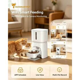 Automatic Pet Feeder 6L With Camera APP Conrol 70cm Raised Bowl Protect Pet Spine 10s Voice Recording Detachable