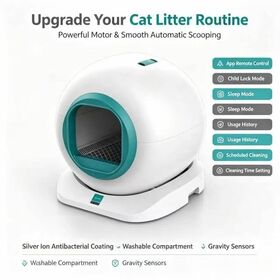 Self-Cleaning Cat Litter Box WIFI APP Control Negative Ion Deodorizer Multi-Cat Weight Sensor 65L Capacity Odor Remove Easy Clean
