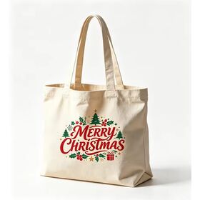 Custom Printed Merry Christmas Canvas Christmas Tree Shape Letter Print Xmas Tote Bag Corporate Holiday Promotional Gift Bag